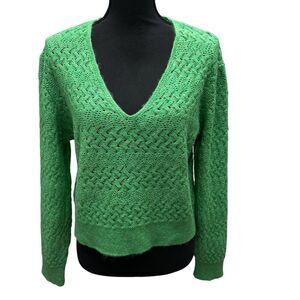 MANGO -MNG Green V Neck  Sweater Women Size Medium Long Sleeve‎